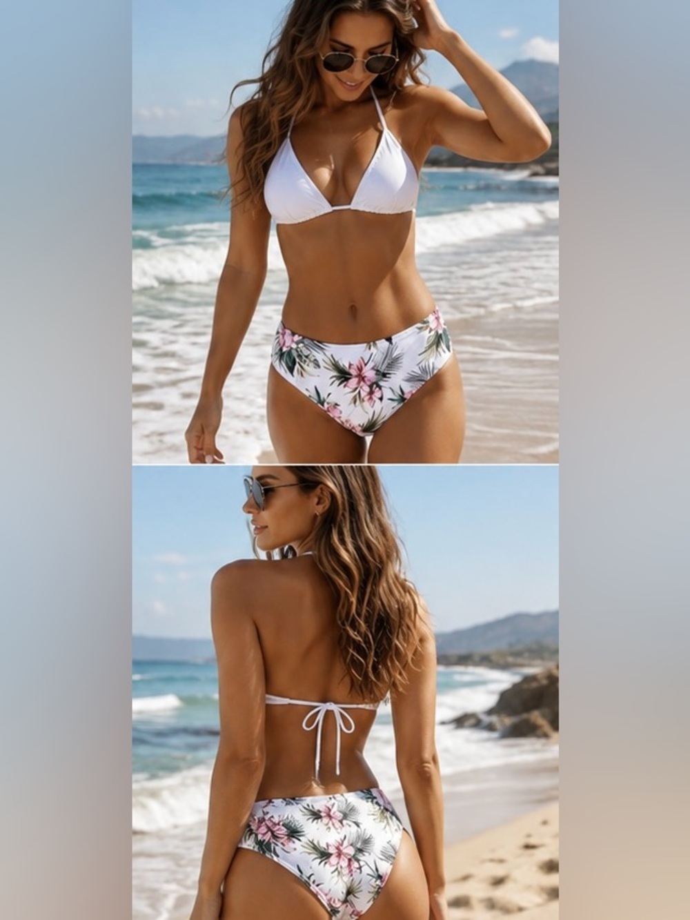 Tropical Floral High Waist Bikini Bottom White Pink Swim Bottom